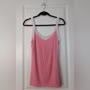 Stripe and Stare Pink and White Lace Cami with Hearts Size Large